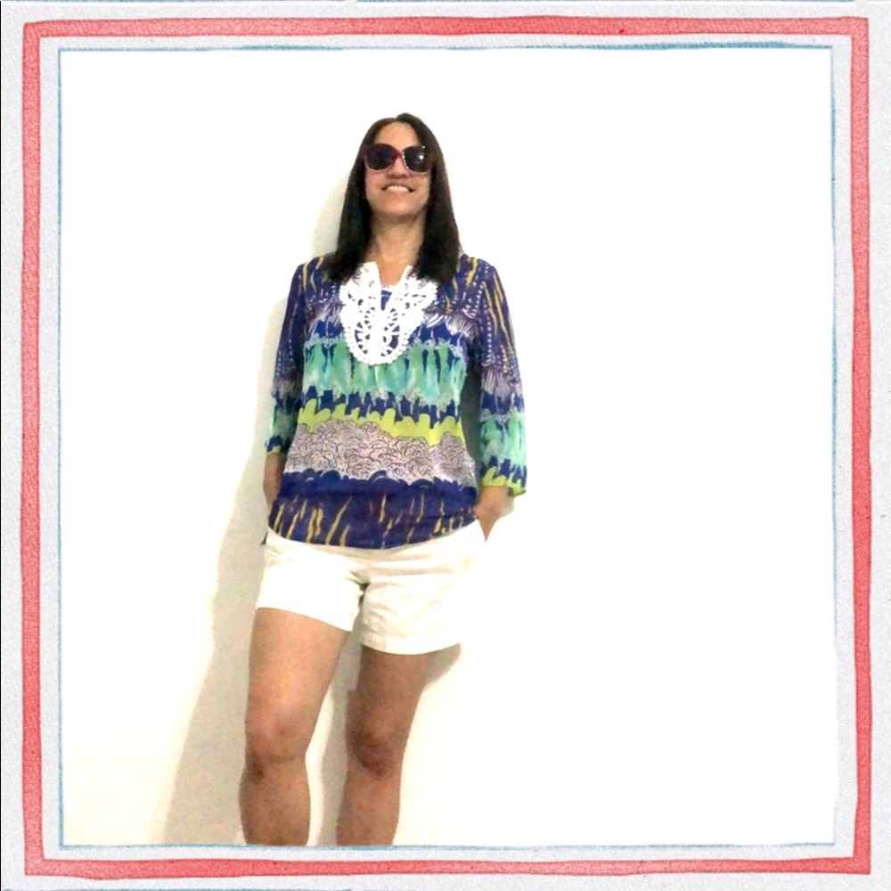 Womyn Crochet Style Neckline Colorful Top